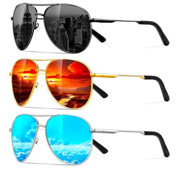 Eiuizah Polarized Aviator Sunglasses men/woman 3 pair UV Protection new in box - Picture 1 of 4